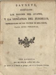 Saynete, intitulado Los bandos del Avapies, y la venganza del Zurdillo.
