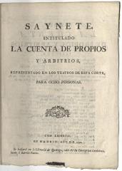 Saynete, intitulado La cuenta de propios y arbitrios,