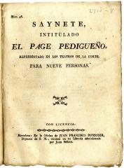 Saynete, intitulado El page pedigueño :
