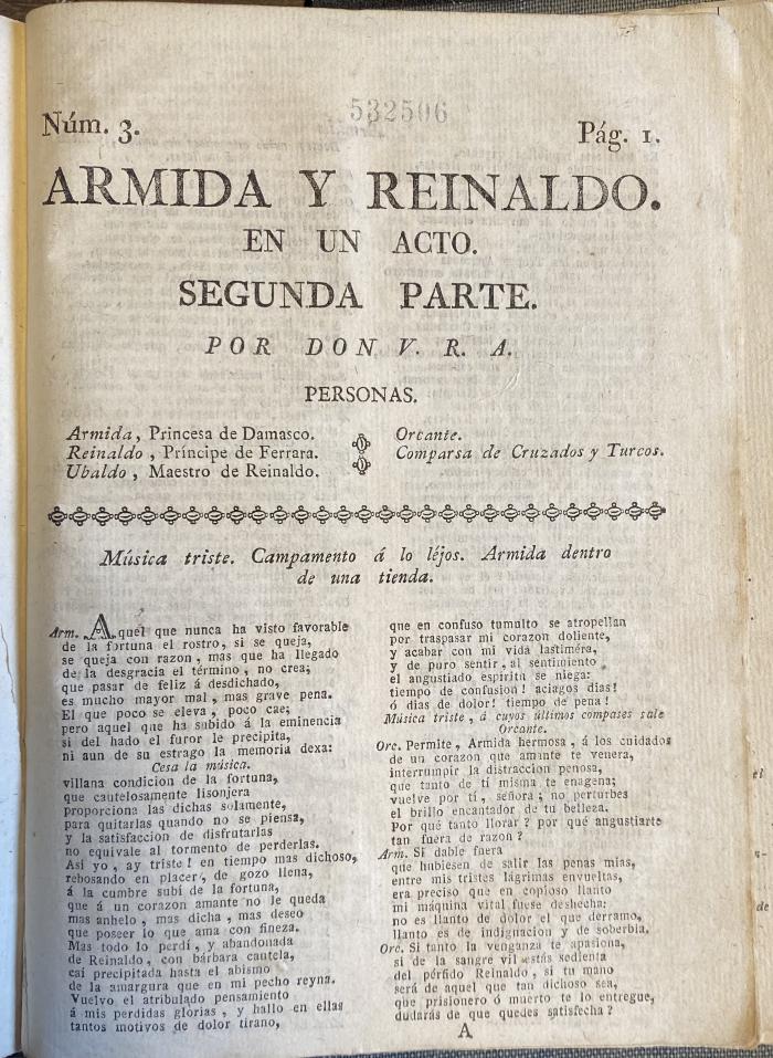 Armida y Reinaldo. En un acto. Segunda parte /