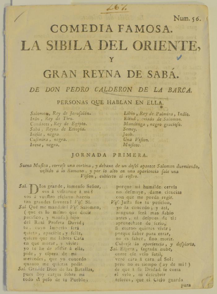 La sibila del oriente, y gran reyna de sabá / de Don Pedro Calderon de la Barca.