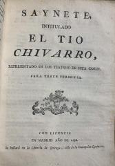 Saynete, intitulado El tio Chivarro :