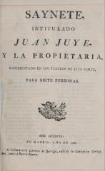 Saynete intitulado Juan Juye y la propietaria.