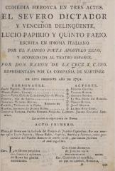 El severo dictador y vencedor delinqüente, Lucio Papirio, y Quinto Fabio :