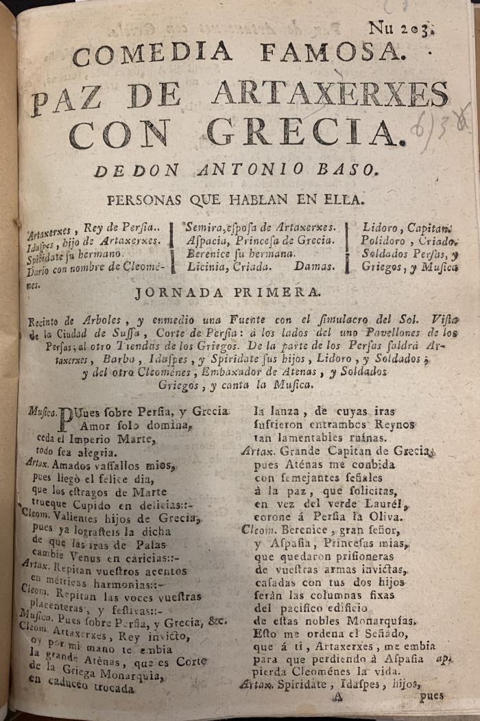 Comedia famosa. Paz de Artaxerxes con Grecia /