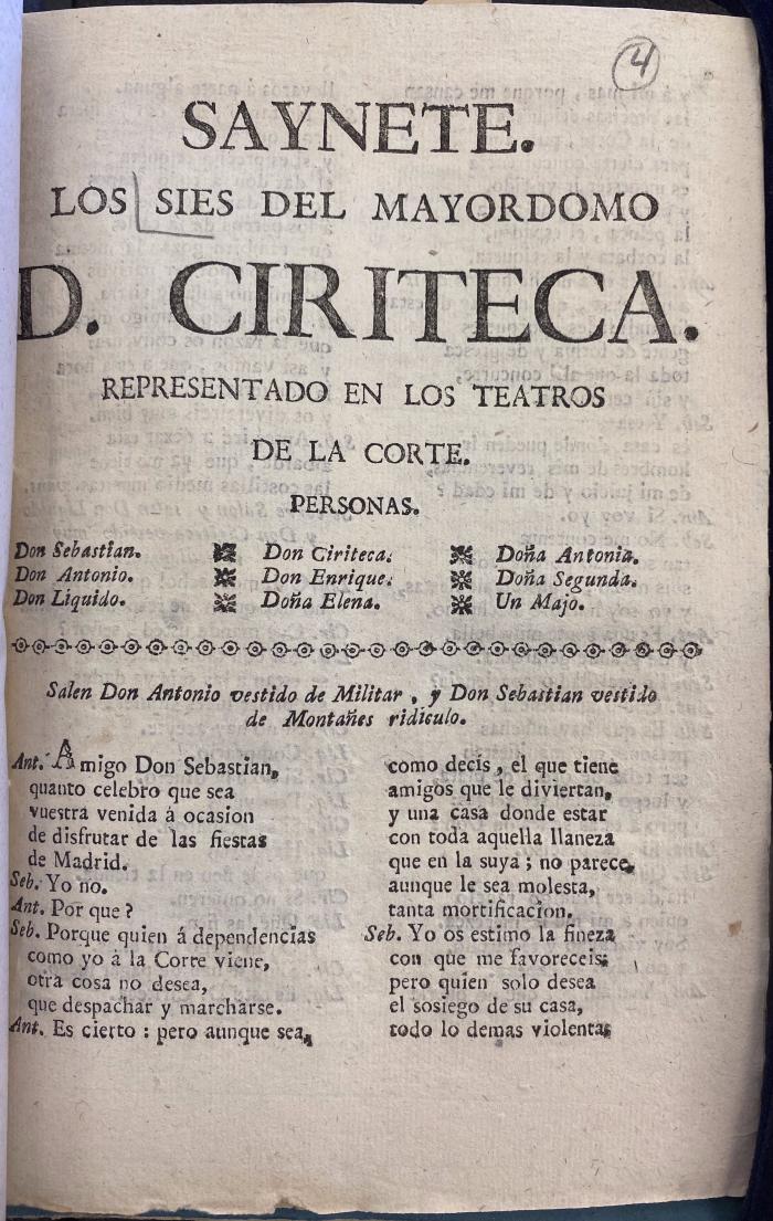 Saynete. Los sies del mayordomo, d. Ciriteca :