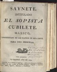Saynete, intitulado El sopista cubilete, máxico,